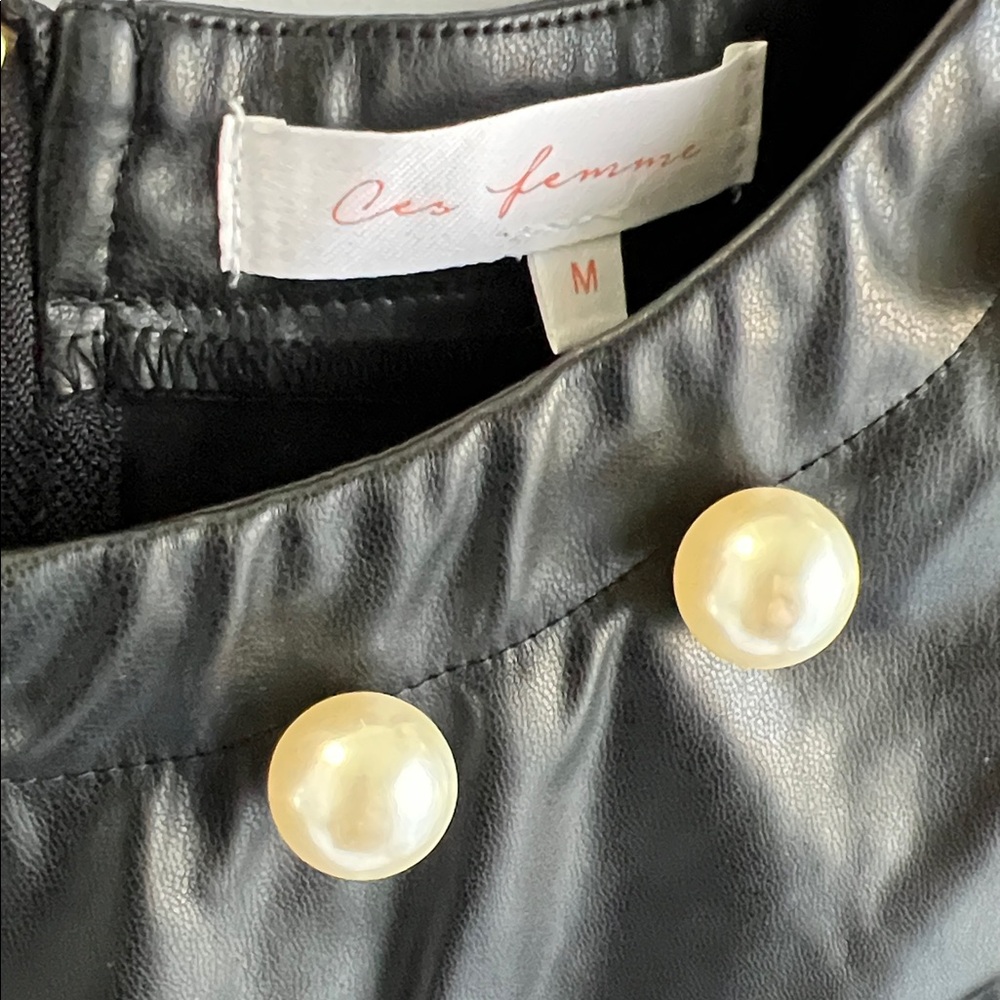 Ces Femme Black Top with Pearl Accents